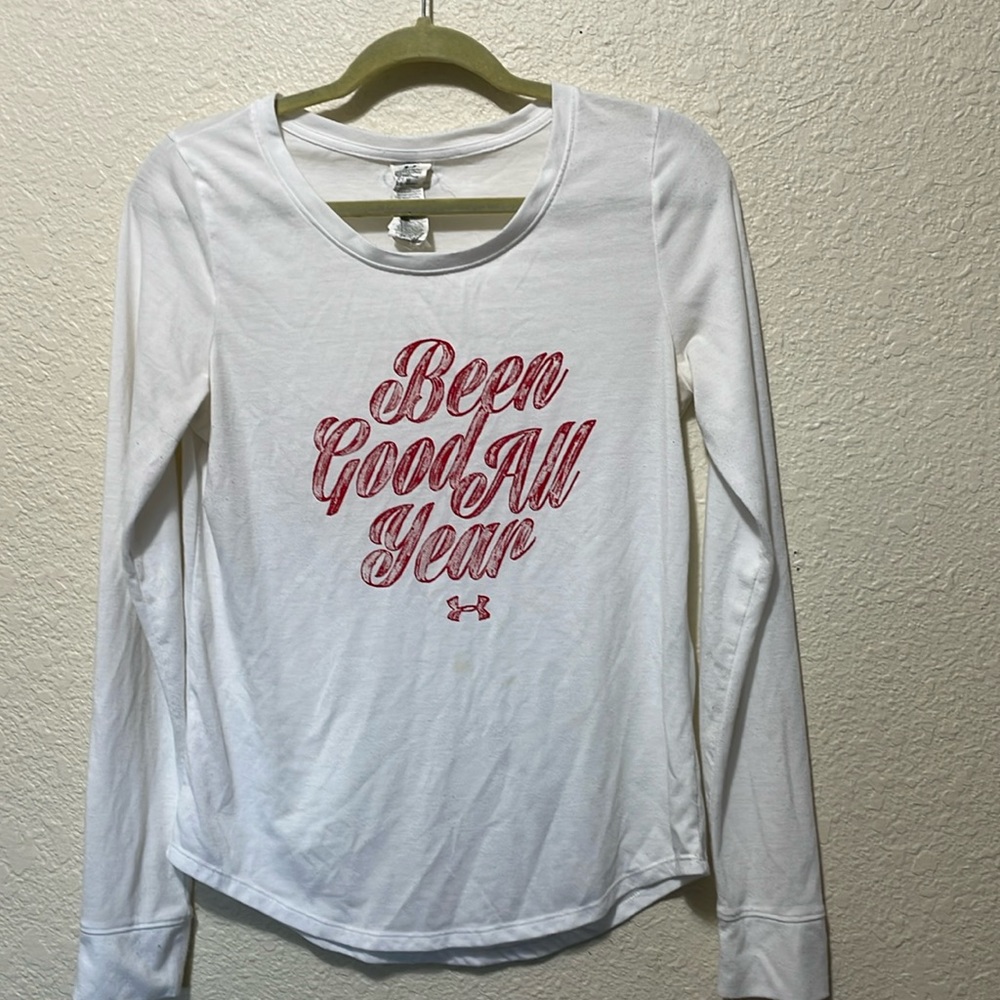 Under Armour Women's White And Red Heat Gear Long Sleeve Shirt. Good Condition.
